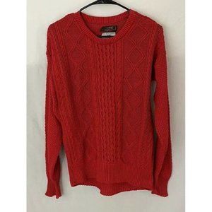 Vintage Thane Diamond Cable Knit Fisherman Sweater Size XL Red 100% Cotton